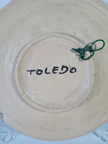 Набор декоративных тарелок винтажных Toledo, керамика с красочным рисунком: рыба, петух, осел, рыба, 4 шт х 20,5 x 4,5 см, Испания, 1960-70гг.