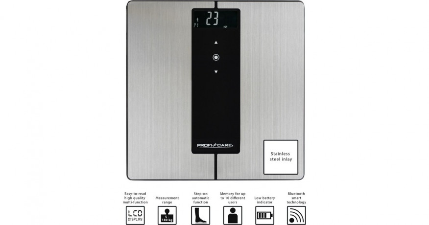 ProfiCare ProfiCare 9 in 1 Diagnose-Waage PC-PW 3008 BT edelstahl/schwarz, mit Bluetooth  edelstahl/schwarz Диагностические весы ProfiCare 9 в 1 PC-PW 3008 BT нержавеющая сталь/черный, с Bluetooth
