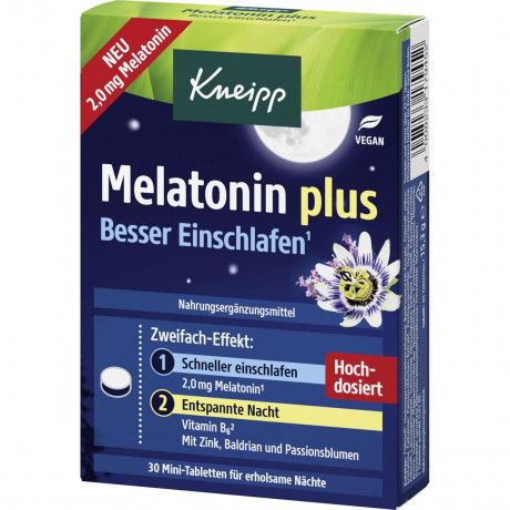 Kneipp Melatonin plus - Besser Einschlafen, 30 Stueck, Kneipp таблетки «Мелатонин Плюс» для улучшения засыпания, 30 шт.