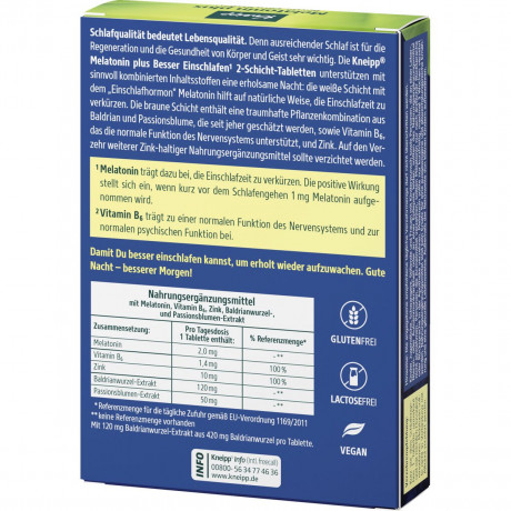 Kneipp Melatonin plus - Besser Einschlafen, 30 Stueck, Kneipp таблетки «Мелатонин Плюс» для улучшения засыпания, 30 шт.