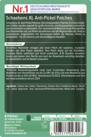 Schaebens XL Anti-Pickel Patches 6 St., Патчи против прыщей XL для лица и тела, 6 шт.