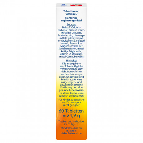 Doppelherz Vitamin D3 2000 I.E., 60 Mini-Tabletten, 24,9 g, Витамин D3 2000 МЕ для иммунитета, костей, зубов и мышц, мини-таблетки, 60 шт., 24,9 г