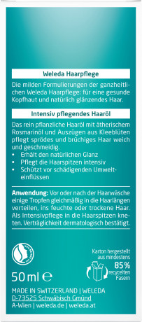 WELEDA ROSMARIN Intensiv Pflegendes Haaroel, 50 ml, Розмариновое масло для интенсивного ухода за сухими и ломкими волосами и кончиками, 50 мл