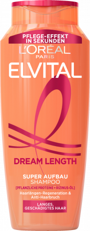 L'Oreal Paris Elvital Dream Length Super Aufbau Shampoo, 300 ml, Восстанавливающий шампунь для длинных повреждённых волос, против ломкости, с растительными протеинами и касторовым маслом, 300 мл