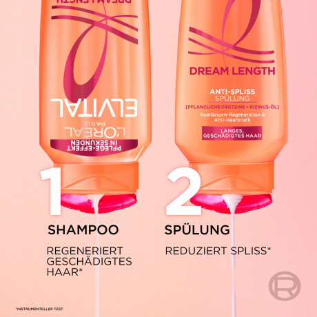 L'Oreal Paris Elvital Dream Length Super Aufbau Shampoo, 300 ml, Восстанавливающий шампунь для длинных повреждённых волос, против ломкости, с растительными протеинами и касторовым маслом, 300 мл