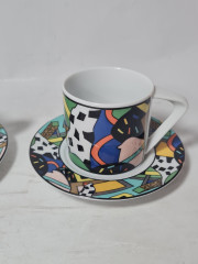 Чайное трио винтажное Freiberger Porzellan Sachsen с ярким абстрактным принтом, фарфор, Германия, 1970-80гг.