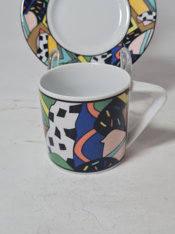 Чайное трио винтажное Freiberger Porzellan Sachsen с ярким абстрактным принтом, фарфор, Германия, 1970-80гг.