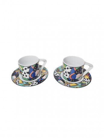 Чайное трио винтажное Freiberger Porzellan Sachsen с ярким абстрактным принтом, фарфор, Германия, 1970-80гг.