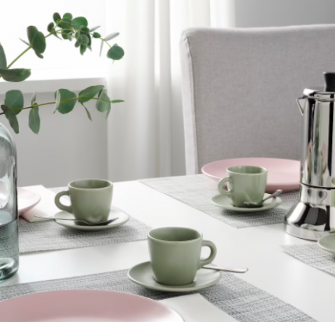 Ikea FARGKLAR Tasse mit Untertasse, mattiert grun, 7 cl, Икеа ФЭРГКЛАР Кофейная чашка 70мл с блюдцем, матовая поверхность цвет зеленый, 4 штуки