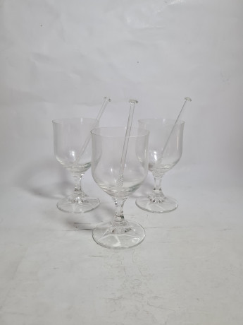 Набор бокалов винтажных Schott Zweisel / Glas Boutique с ложками, заводская упаковка, стекло, 3 шт., Германия, 13 см, 1970-80гг.