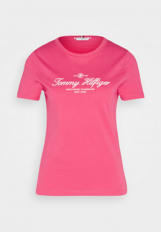 Tommy Hilfiger SLIM SIGNATURE Print T-shirt bright cerise pink SLIM SIGNATURE Футболка с принтом ярко-вишнево-розовый