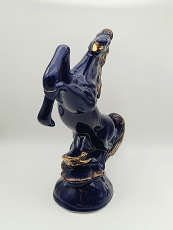 Статуэтка винтажная большая KB "Конь на дыбах", кобальт/позолота, фарфор, 25 х 21 см, Германия, 1970-80гг.