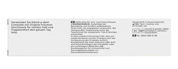 blend-a-dent Haftcreme Complete Original, 70 g х 3stk, Крем для фиксации зубных протезов Complete Original, освежающий вкус, 70 г x 3 штуки