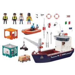 PLAYMOBIL 2er Set: 70769 Grosses Containerschiff mit Zollboot + 70775 Zollkontrolle Набор из 2 предметов: 70769 Большой контейнеровоз с таможенным судном + 70775 Таможенный контроль