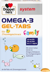 Doppelherz system OMEGA-3 Gel-Tabs family Zitrone, 60st х 2 packs, Омега-3 из морской рыбы + витамин D, жевательные мармеладки со вкусом лимона для детей от 4-х лет и взрослых, 60 шт x 2 упаковки