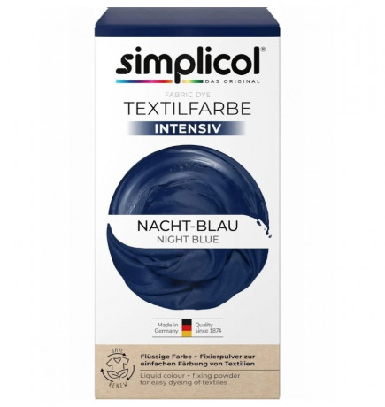 Simplicol Samt-Schwarz + Nacht-Blau: Краска для ткани чёрная Samt-Schwarz и синяя Nacht-Blau интенсивная, жидкая, для стиральной машины, 300 мл + фиксатор 800 г
