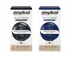 Simplicol Samt-Schwarz + Nacht-Blau: Краска для ткани чёрная Samt-Schwarz и синяя Nacht-Blau интенсивная, жидкая, для стиральной машины, 300 мл + фиксатор 800 г