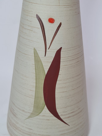 Ваза для цветов винтажная W.Germany вытянутой формы, в зелено-красных тонах, абстрактный декор, керамика, 30 х 10 см, Германия, 1960-70гг.