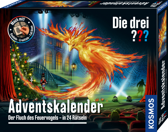 KOSMOS Die drei ??? Der Fluch des Feuervogels Adventskalender 2026, KOSMOS детективный адвент-календарь Die drei ??? «Проклятие огненной птицы» 2026 с 24 загадками, от 8 лет