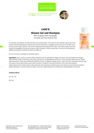Krauterhaus Sanct Bernhardt CAREN Shower Gel & Shampoo, 500 мл