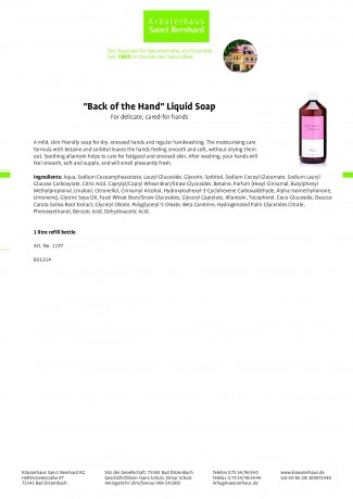 Kraueterhaus Sanct Bernhardt "Back of the Hand" Liquid Soap, 1 литр