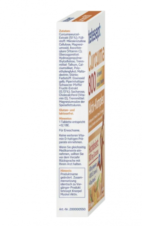 tetesept Curcuma 800, Активный комплекс 800 мг экстракта куркумы, магний, витамины С и D3  для мышц, хрящей, костей и иммунной системы, 30шт