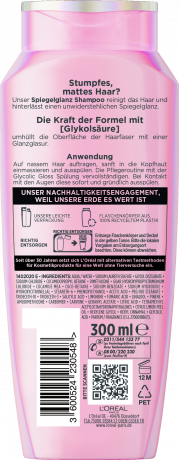 L'Oreal Paris Elvital Glycolic Gloss Spiegelglanz Shampoo, 300 ml, Шампунь с гликолевой кислотой для зеркального блеска и гладкости волос, увлажнение до 48 часов, 300 мл