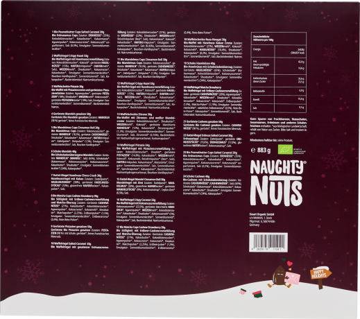 Naughty Nuts Bio Adventskalender Classic 2026, Органический адвент-календарь Naughty Nuts Classic 2026 с 24 веганскими снеками, 883 г