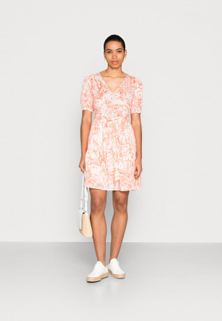 Tommy Hilfiger VOILE PRINTED KNEE DRESS Day dress pineapple island/sunset peach ПЛАТЬЕ ДО КОЛЕНА С ПРИНТОМ Повседневное платье ананасовый остров/персиковый закат