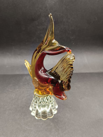 Статуэтка винтажная большая Edler Jokas Glas "Красно-желтая рыба", стекло, 21 см, Германия, 1960-70гг.