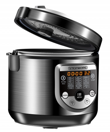 STEINBORG STEINBORG Multikocher SB-3100, 900 W, Edelstahlgehause, 18 automatische Programme, Aufwarmfunktion, Warmhaltefunktion, Touch Bedienfeld in deutscher Sprache Мультиварка STEINBORG SB-3100, 900 Вт, корпус из нержавеющей стали, 18 автоматических п