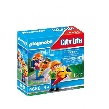 PLAYMOBIL PLAYMOBIL 3er Set: 70283 Kinder mit Verkleidungskiste + 70284 Mama mit Kindern + 4686 Erster Schultag Набор PLAYMOBIL из 3 штук: 70283 детей с коробкой для переодевания + 70284 мама с детьми + 4686 первый день в школе