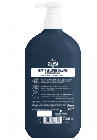 Schwarzkopf GLEM vital Шампунь мужской для объема волос, с хмелем, для ежедневного применения, 750 мл