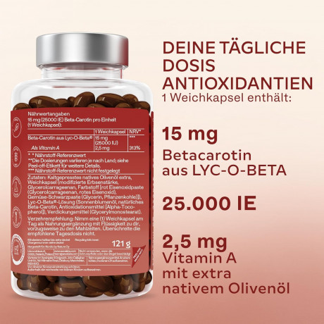 AAVALABS Beta Carotene 25,000IU, 180st, Капсулы с бета-каротином, 25 000 МЕ, с запатентованным Lyc-O-Beta и оливковым маслом первого холодного отжима для сияющего цвета лица, 180 мягких желатиновых капсул