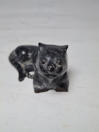 Статуэтка винтажная миниатюрная "Тигр", черный камень, 4 x 8 см, Германия, 1960-70гг.