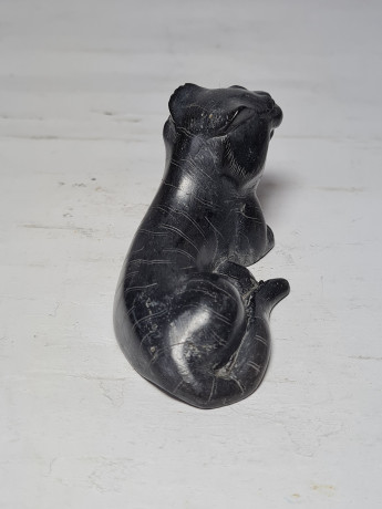 Статуэтка винтажная миниатюрная "Тигр", черный камень, 4 x 8 см, Германия, 1960-70гг.