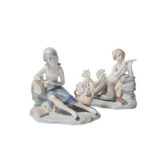Lladro Винтажные статуэтки &quot;Мальчик с дудочкой&quot; и &quot;Девушка с вазой&quot;, 2шт х 15см х 16см, Германия, 1960-70гг.