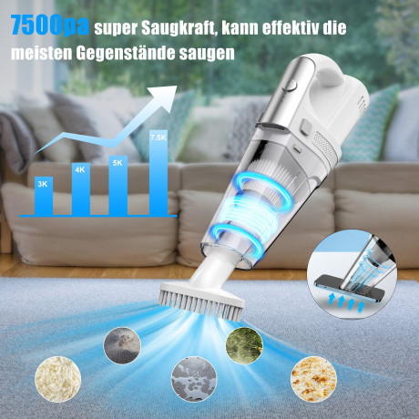 Vbrisi Vbrisi Akku-Handstaubsauger Handstaubsauger, Autostaubsauger 7500Pa Staubsauger, Mit 6000mA-Akku, Mit Aufbewahrungstasche, 4 in 1 Multifunktionaler Akku-Handstaubsauger, Kann in Wohnungen, Autos usw. verwendet werden, Mit Lichtfunktion, Herausnehmb