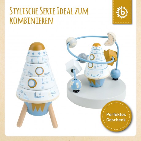 bieco Holz Motorikschleife Rakete Baby Lernspielzeug Motorikspielzeug ab 1 J. Motorik Motorikwurfel Деревянная ракета-петля для моторики Обучающая игрушка для малышей Игрушка для моторики от 1 года Моторный кубик для моторики