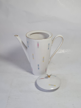 Набор посуды для чая винтажный Winterling Roslau Bavaria, белый фарфоровый чайник, 18 x 20,5 см с разноцветным узором и позолотой и сахарница 9 x 7,5 см, Германия, 1960-70гг.