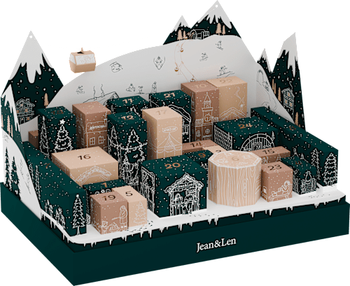 Jean&Len Adventskalender 2026 Winterlandschaft, 24 Originalprodukte, Jean&Len Адвент-календарь 2026 «Зимний пейзаж» с полноразмерной косметикой, ароматом и аксессуарами, 24 сюрприза