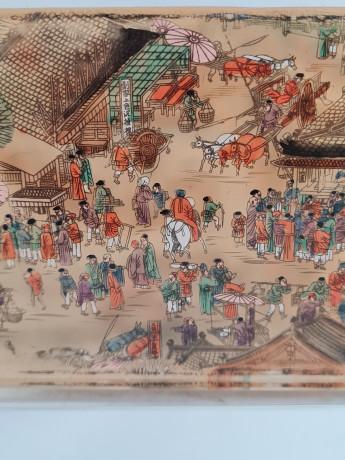 Декоративная 3Д картина в стекле "Рыночная площадь, Япония", 19 x 11 x 3 см, в заводской подарочной коробке, коробка 21 x 4 x 2 см, Германия, 1960-70гг.