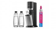 SodaStream SodaStream Wassersprudler Duo Vorteilspack Titan dunkelgrau/edelstahl, inkl. 2 Glasflaschen, Kunststoffflasche, CO?-Zylinder dunkelgrau/edelstahl Двойной набор для приготовления газировки SodaStream, титановый темно-серый/нержавеющая сталь, вк