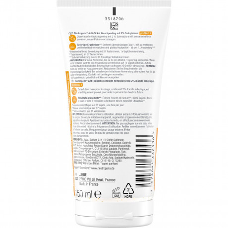 Neutrogena Anti-Pickel Taegliches Waschpeeling, 150 ml, Neutrogena Anti-Pickel Ежедневный очищающий пилинг с 2% салициловой кислотой BHA, 150 мл
