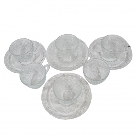 Набор для чая винтажный OG Kristall с фруктовым декором, хрусталь, чайная пара - 6 шт. Германия, 1960-70гг.