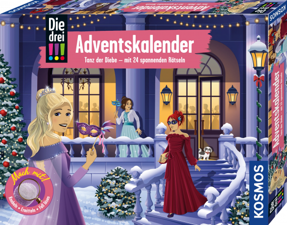 KOSMOS Die drei !!! Tanz der Diebe Adventskalender 2026, KOSMOS детективный адвент-календарь Die drei !!! «Танец воров» 2026 с 24 загадками, от 8 лет