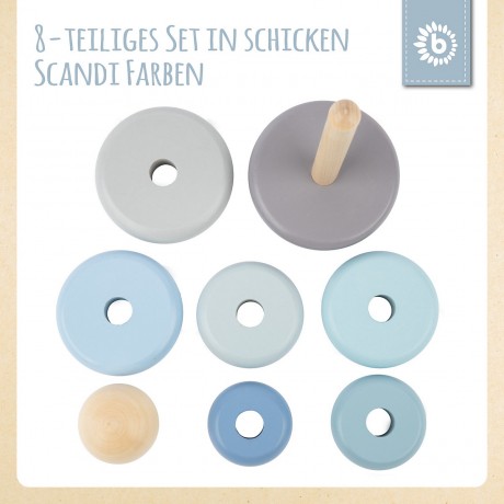 bieco Baby Stapelturm Holz Baustein Pastell 19cm Motorik Steckspiel ab 1 Steckpyramide Stapelspielzeug Детская башня для штабелирования