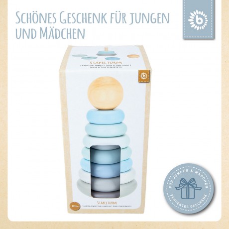 bieco Baby Stapelturm Holz Baustein Pastell 19cm Motorik Steckspiel ab 1 Steckpyramide Stapelspielzeug Детская башня для штабелирования