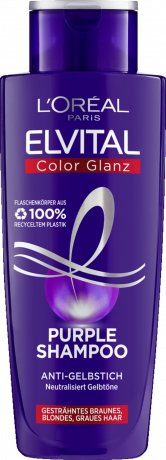 L'Oreal Paris Elvital Color Glanz Purple Shampoo, 200 ml, Фиолетовый шампунь против желтизны для осветлённых, мелированных и седых волос, с защитой цвета, 200 мл