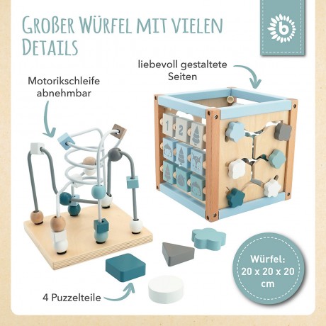 bieco Bieco Motorikwurfel Scandi-Chic Motorikspielzeug ab 1 Jahr Activity Center Baby Motorikwurfel Кубик моторики Bieco Scandi-Chic для развития моторики от 1 года Центр активности Кубик моторики малыша